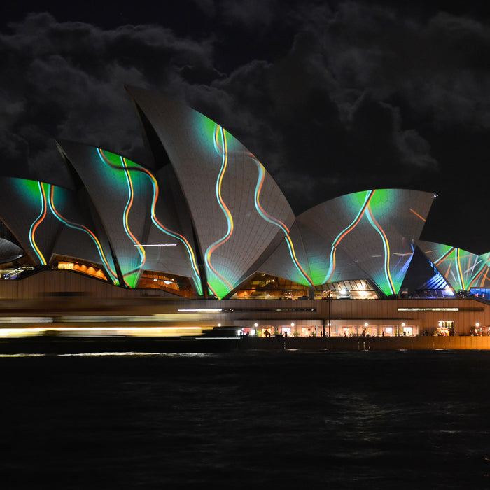 Sydney Opera House Beleuchtung, Glasbild Quadratisch