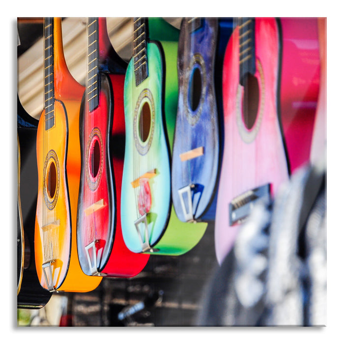 Pixxprint bunte Gitarren, Glasbild Quadratisch