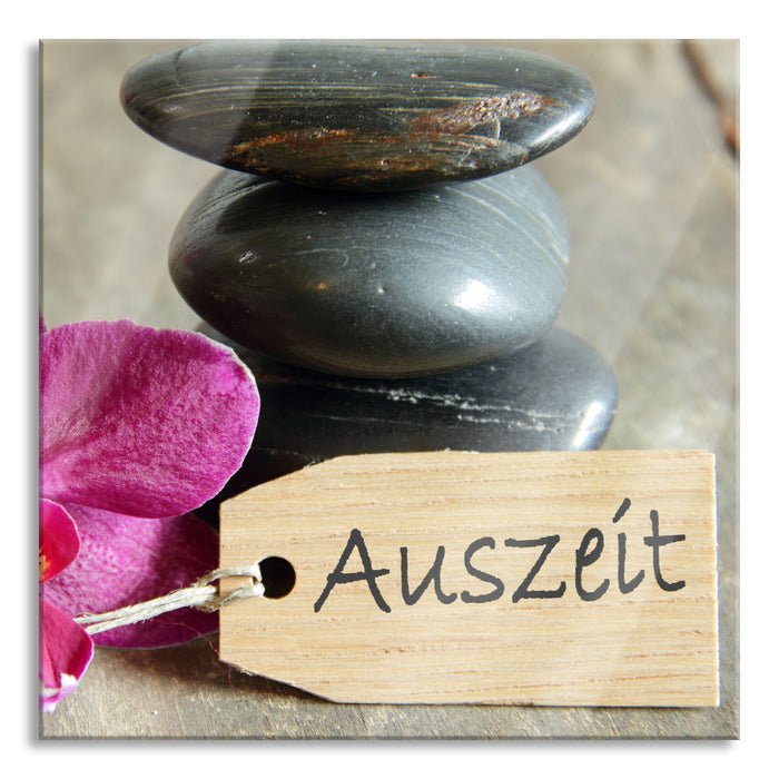 Pixxprint Auszeit Orchidee mit Zen Steinen, Glasbild Quadratisch