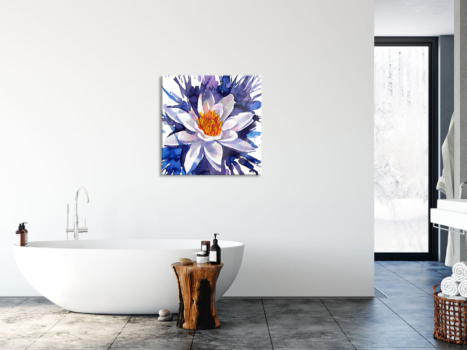 Gemälde einer Seerose Kunst, Glasbild Quadratisch