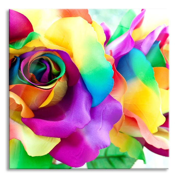 Pixxprint Kunterbunte Rosen, Glasbild Quadratisch