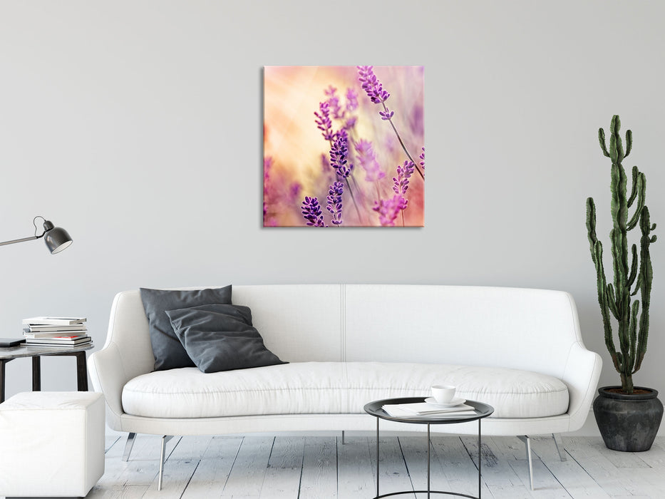 Eleganter Lavendel, Glasbild Quadratisch