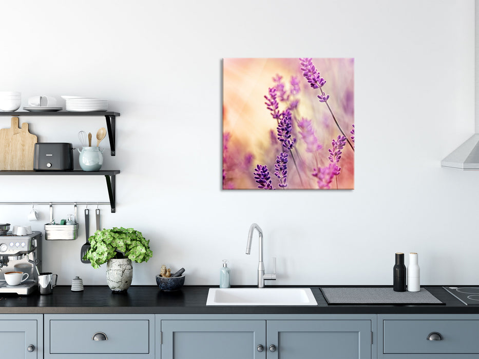 Eleganter Lavendel, Glasbild Quadratisch