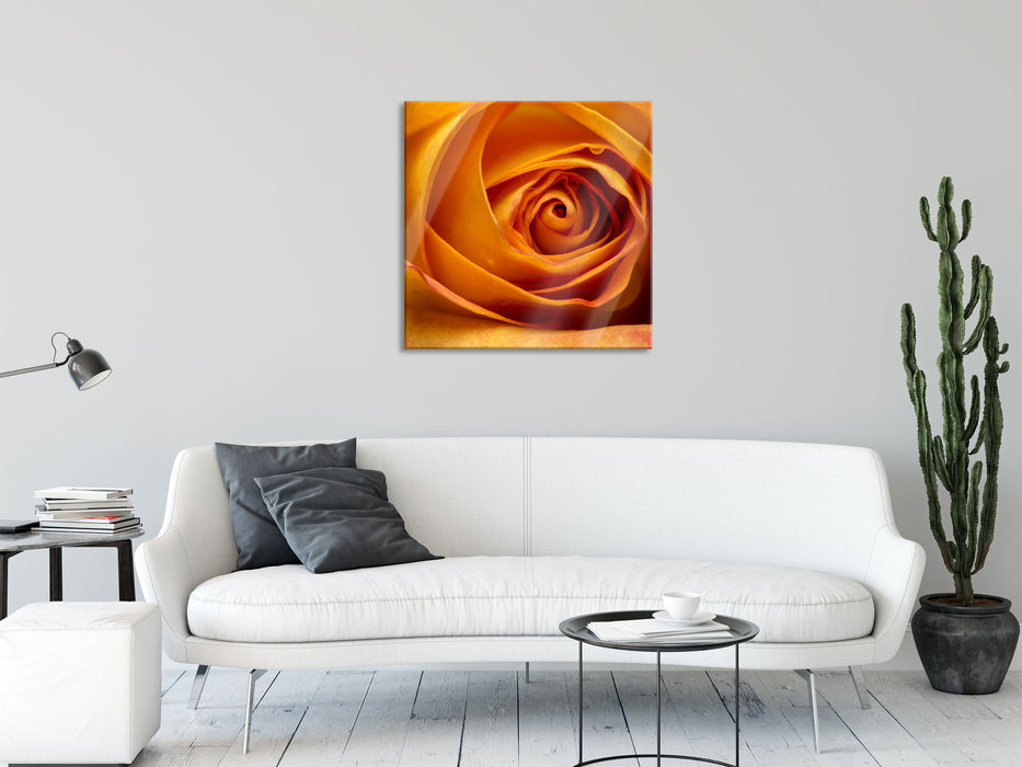 Anmutige gelbe geschlossene Rose, Glasbild Quadratisch