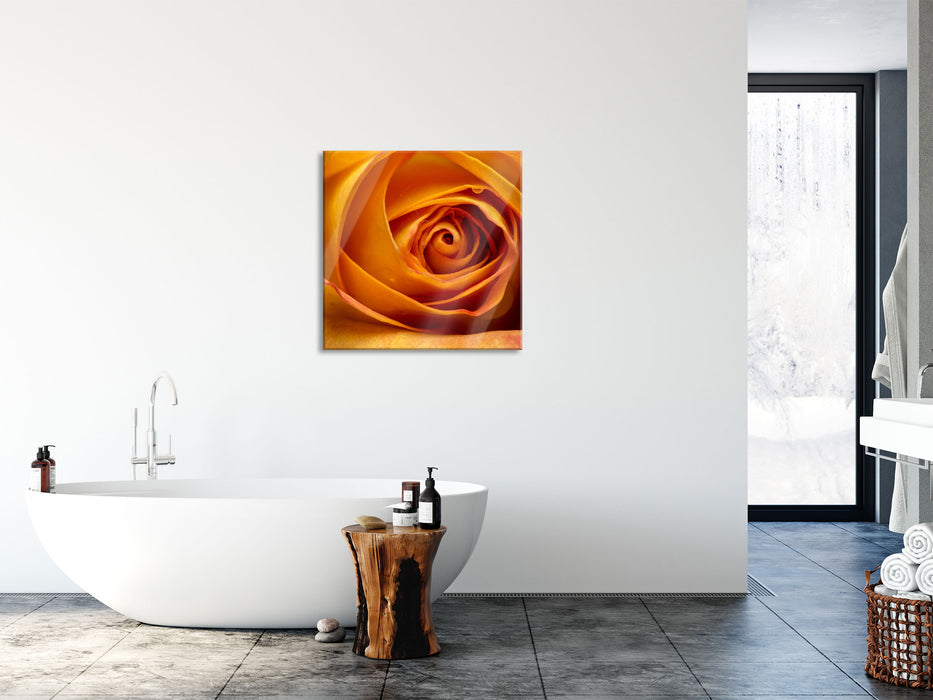 Anmutige gelbe geschlossene Rose, Glasbild Quadratisch