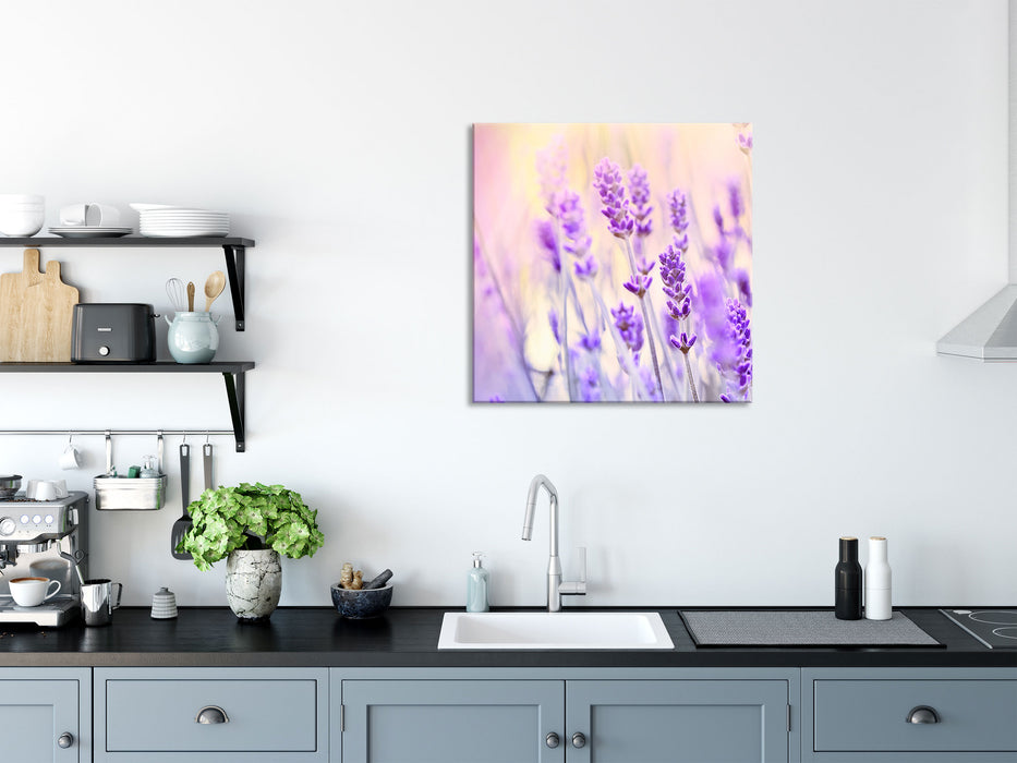 Lavendel im Retro Look, Glasbild Quadratisch