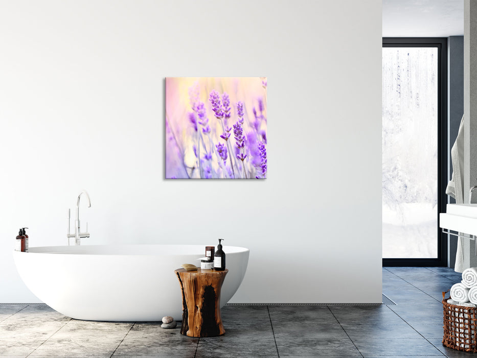 Lavendel im Retro Look, Glasbild Quadratisch