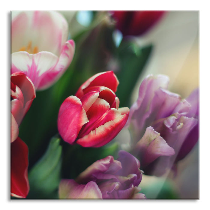 Pixxprint Wunderbarer Tulpenstrauß, Glasbild Quadratisch