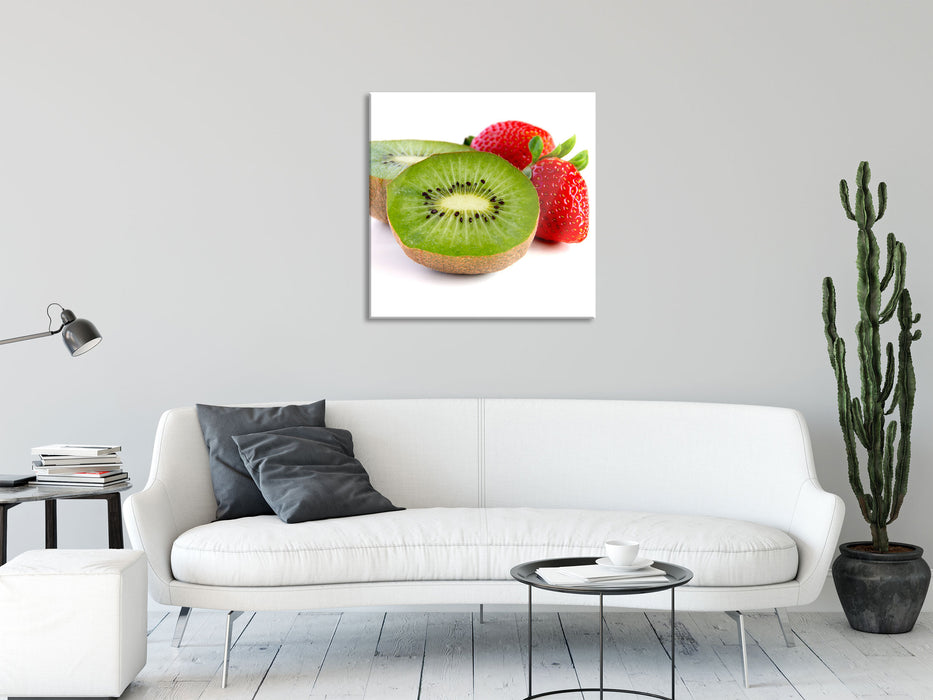 Kiwi und Erdbeeren, Glasbild Quadratisch