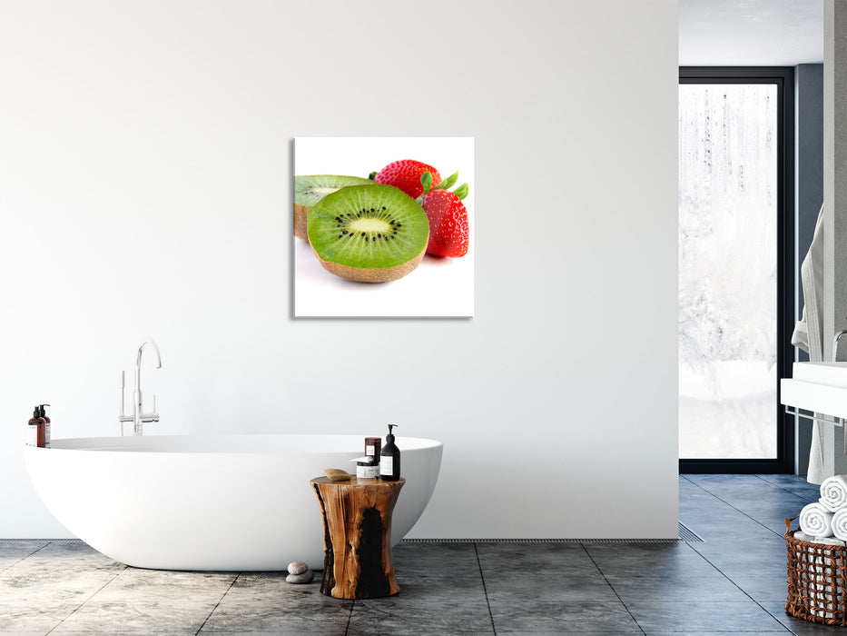 Kiwi und Erdbeeren, Glasbild Quadratisch