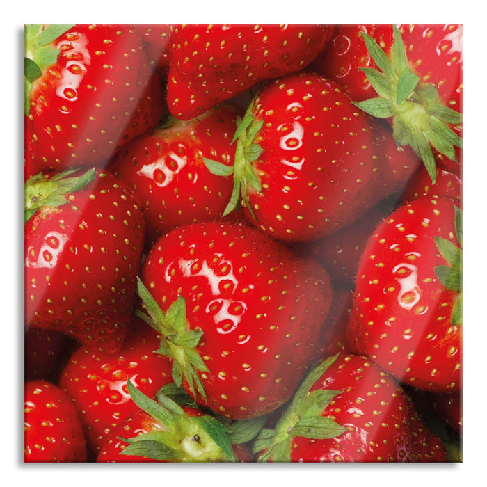 Pixxprint Fruchtig frische Erdbeeren, Glasbild Quadratisch