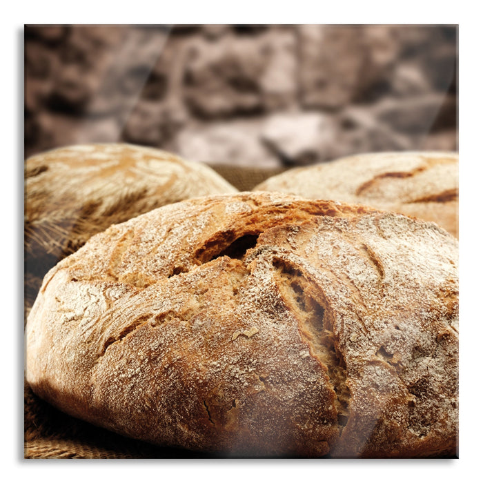 Frisch gebackenes Brot, Glasbild Quadratisch