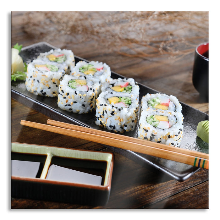 Pixxprint Delikate Inside Out Sushi Rollen, Glasbild Quadratisch