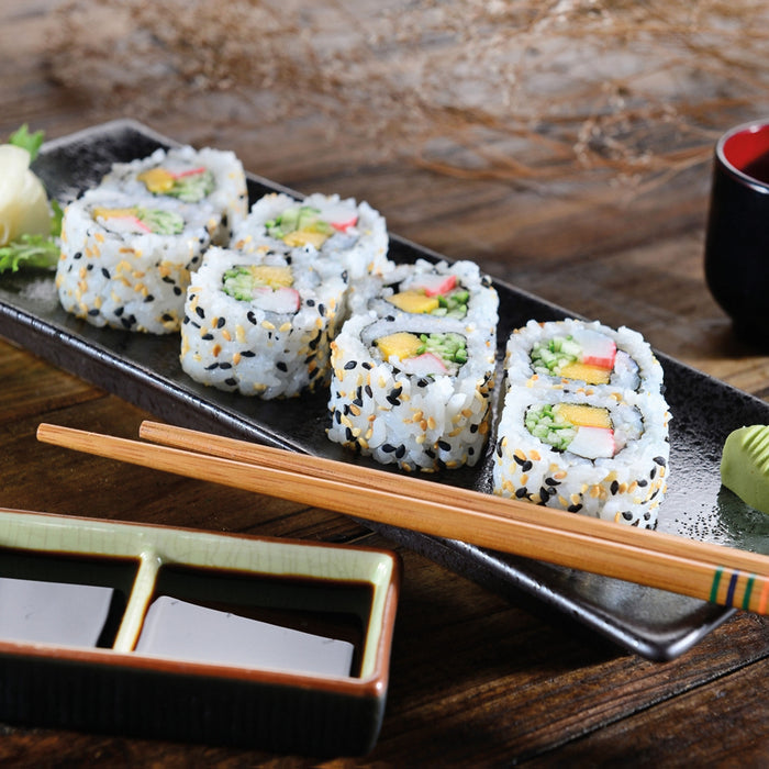 Delikate Inside Out Sushi Rollen, Glasbild Quadratisch