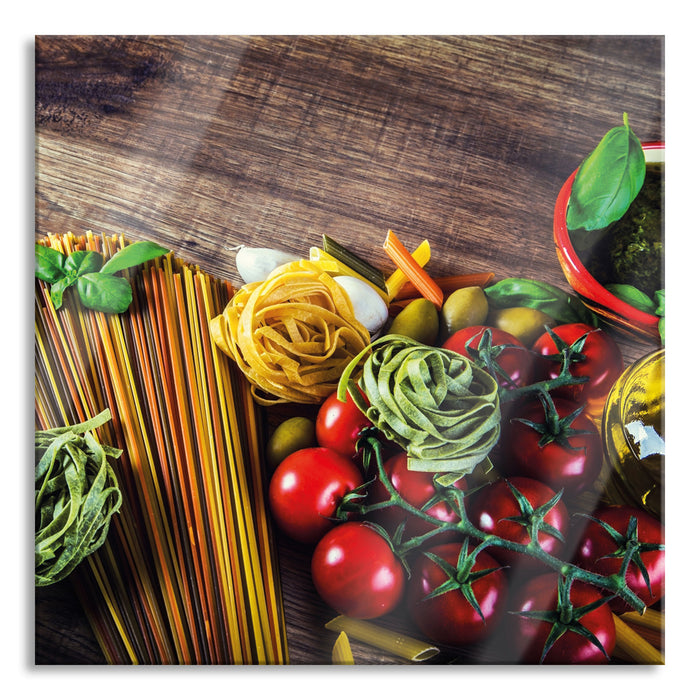 Pixxprint Pasta Italia mit Tomaten, Glasbild Quadratisch