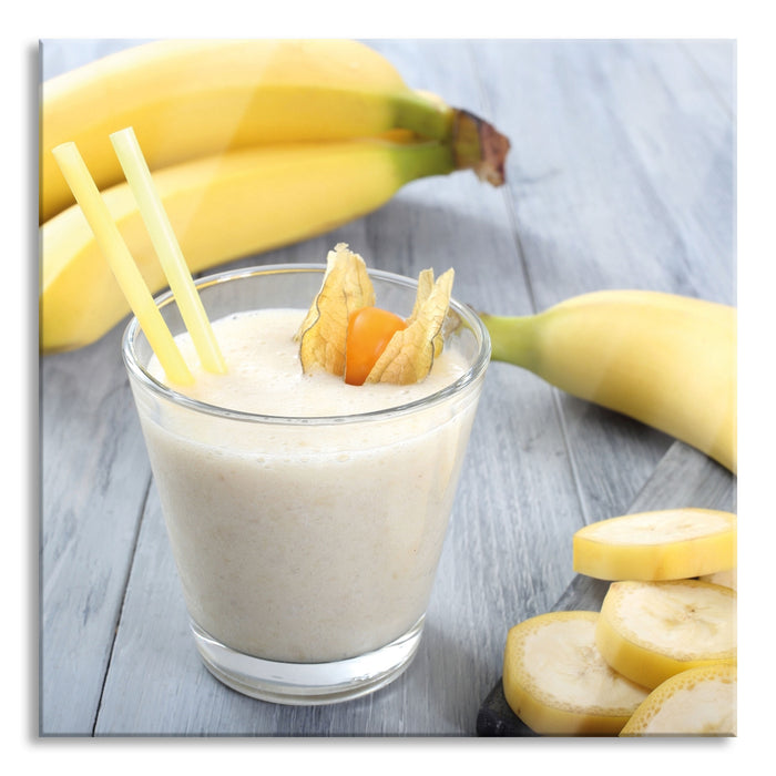 Verführerischer Bananenshake, Glasbild Quadratisch