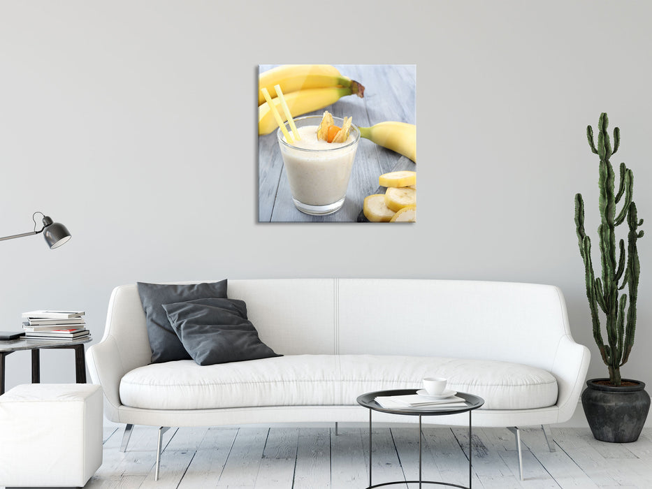 Verführerischer Bananenshake, Glasbild Quadratisch