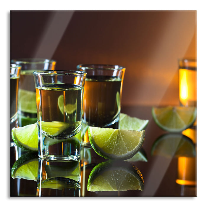 Pixxprint Tequila mit Limetten, Glasbild Quadratisch