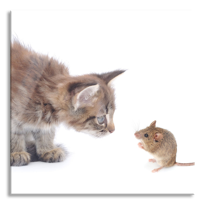 Pixxprint Katze und Maus Freunde, Glasbild Quadratisch