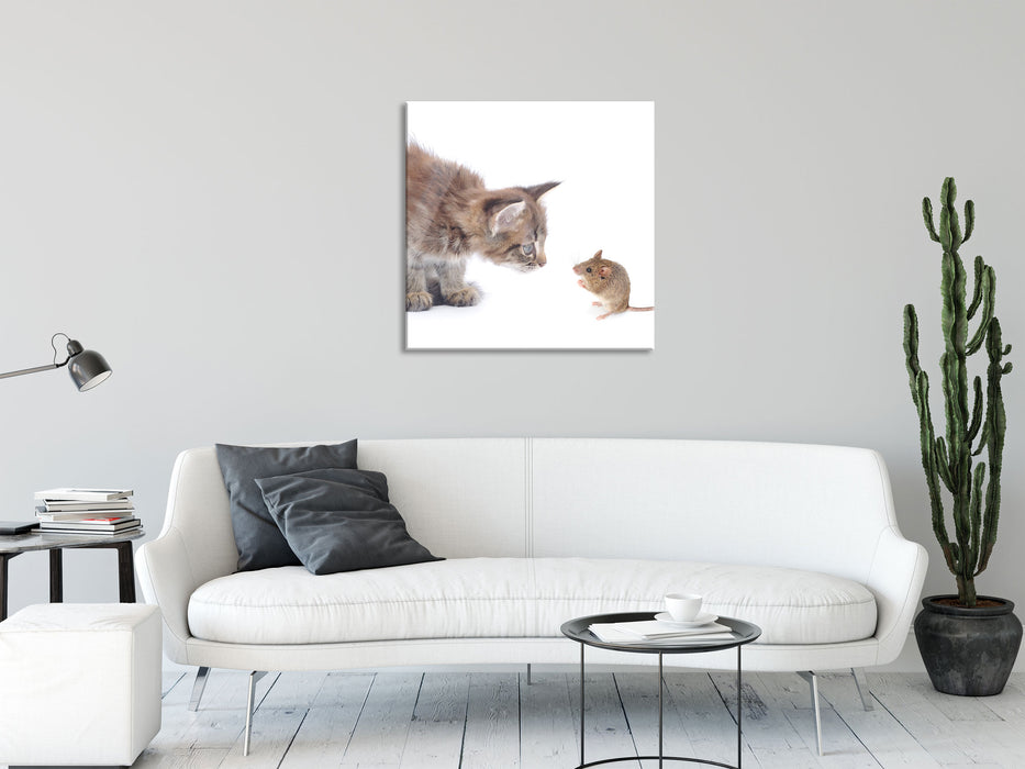 Katze und Maus Freunde, Glasbild Quadratisch