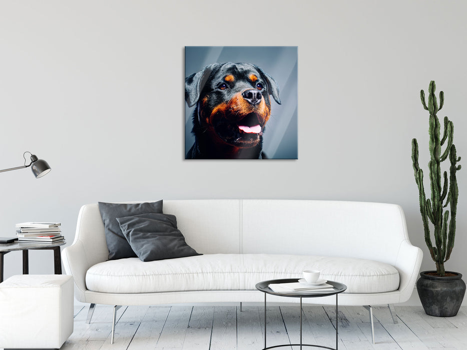 Treuer Rottweiler, Glasbild Quadratisch