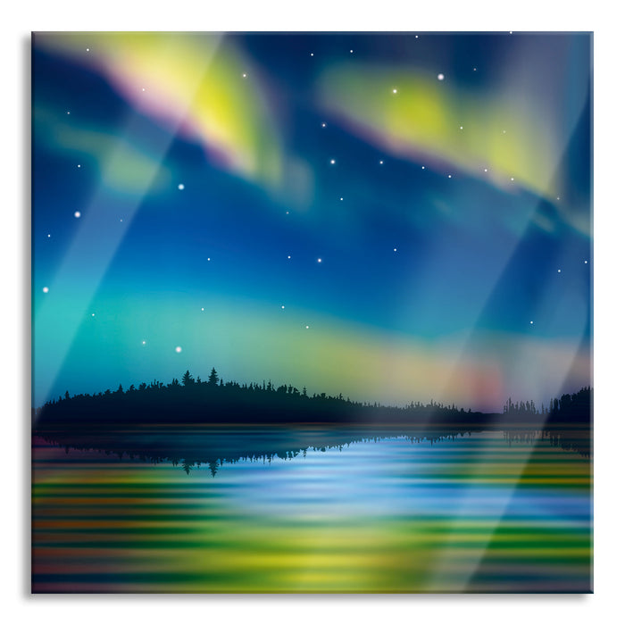 Polarlichter in Alaska, Glasbild Quadratisch