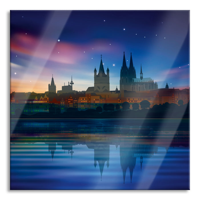 Polarlichter Skyline Köln, Glasbild Quadratisch