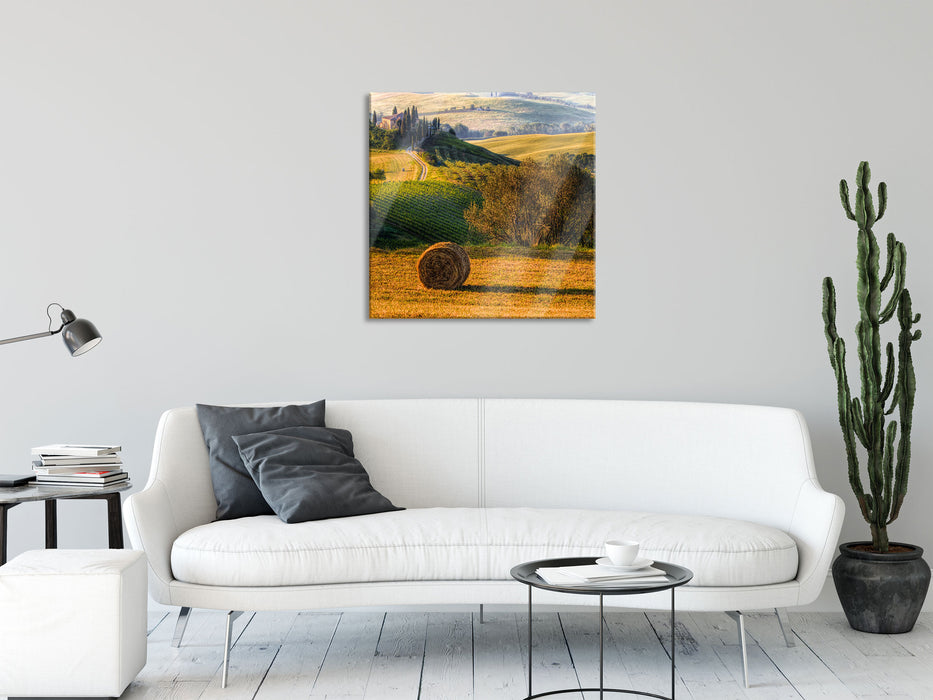 Italienische Toskana Landschaft, Glasbild Quadratisch