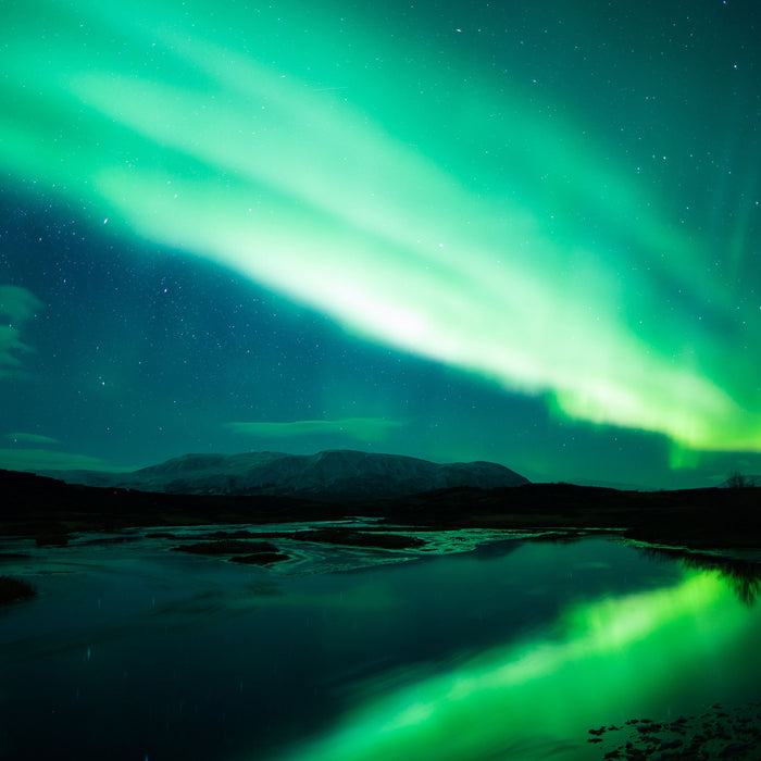 Polarlichter in Skandinavien, Glasbild Quadratisch