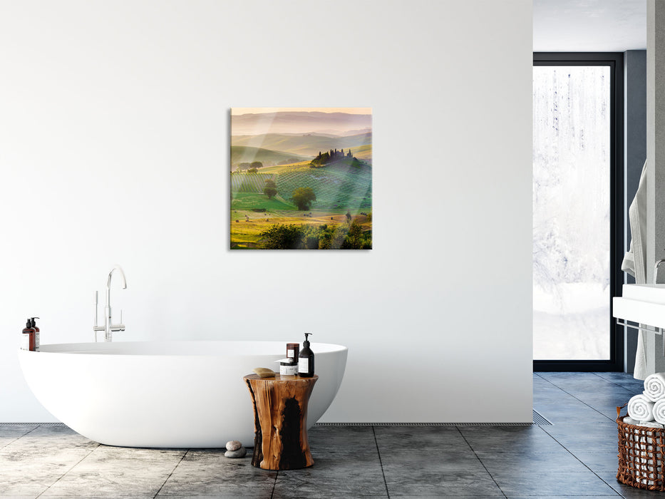 Toskana Landschaft, Glasbild Quadratisch