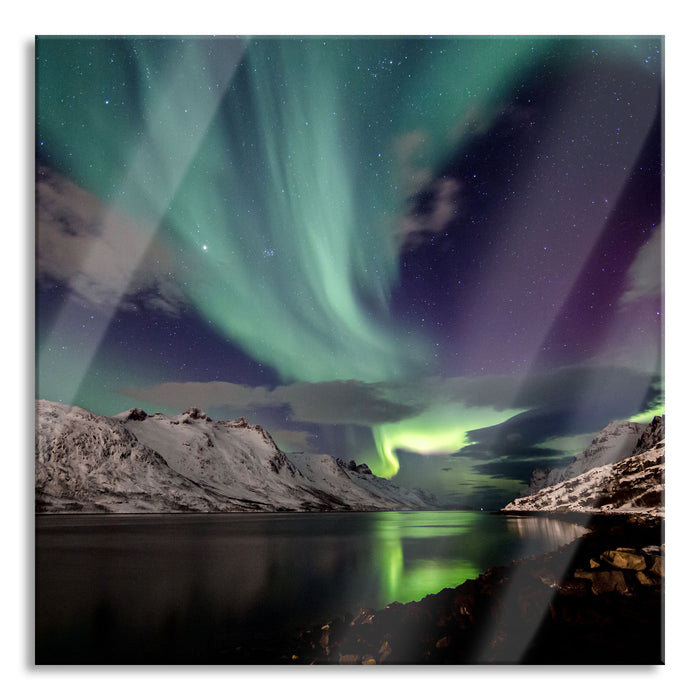 Polarlichter in der Eiswüste, Glasbild Quadratisch