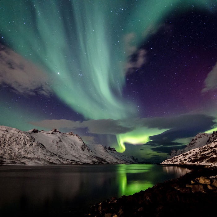 Polarlichter in der Eiswüste, Glasbild Quadratisch