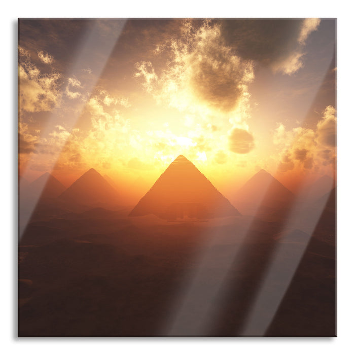 Pixxprint Pyramiden beim Sonnenuntergang, Glasbild Quadratisch