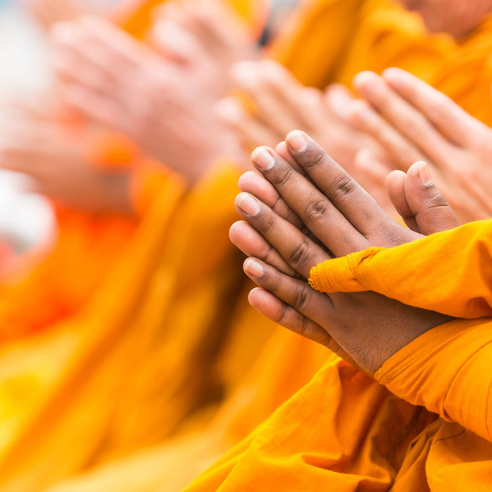 Betende Hände Mönche Tibet, Glasbild Quadratisch