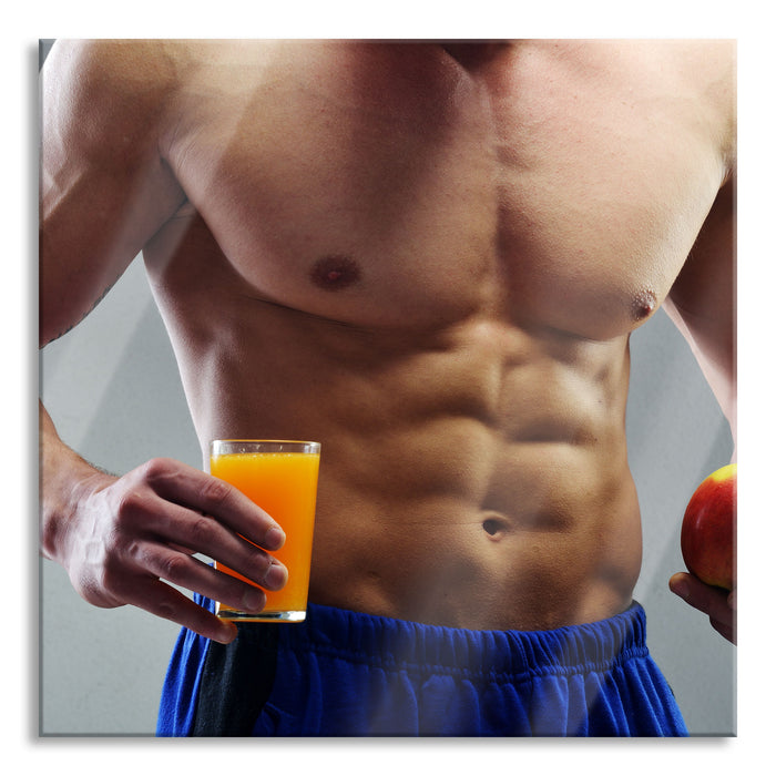 Pixxprint Trainierter Oberkörper Bodybuilder, Glasbild Quadratisch