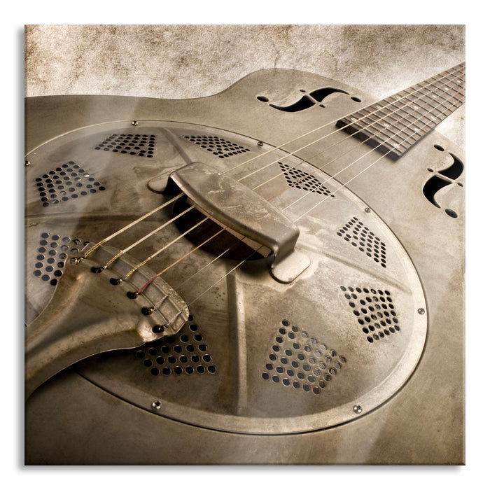 Pixxprint Wunderschöne alte Gitarre, Glasbild Quadratisch