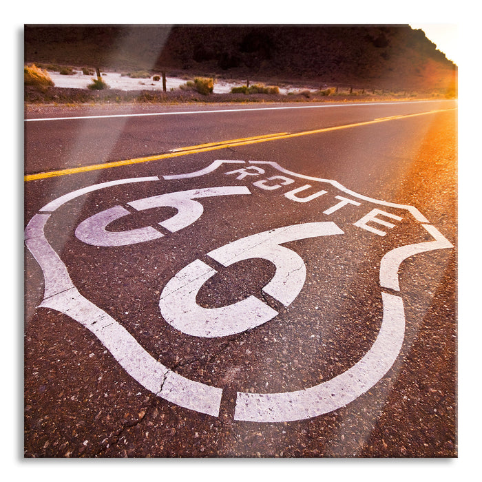 Pixxprint Highway Route 66, Glasbild Quadratisch