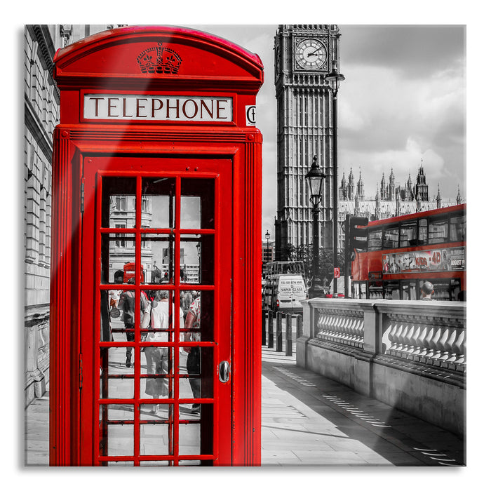 Telefonzelle London, Glasbild Quadratisch