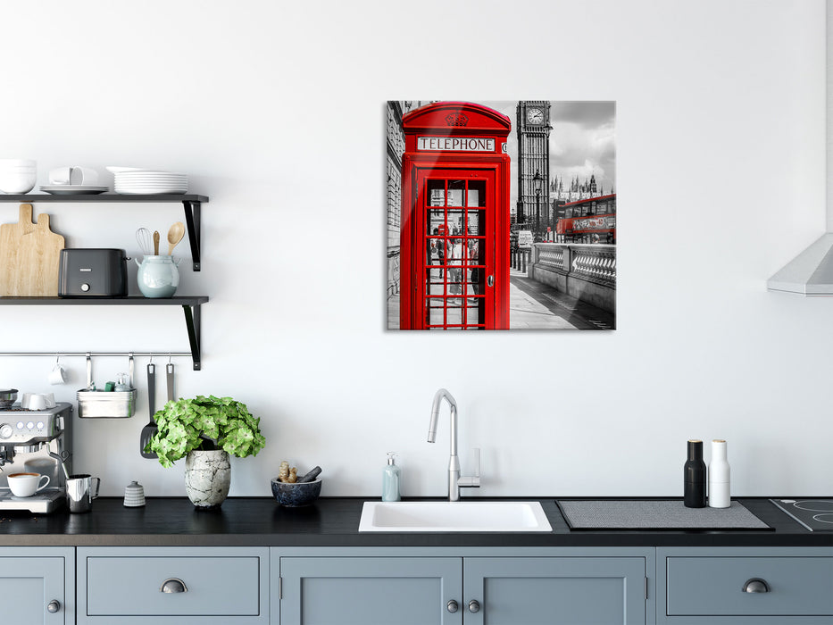 Telefonzelle London, Glasbild Quadratisch