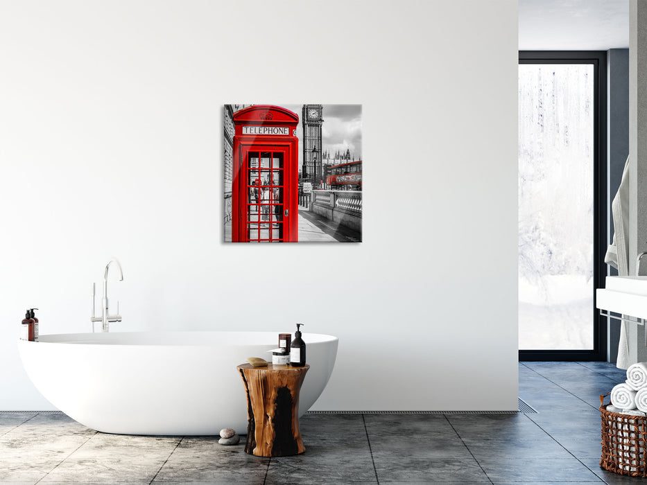 Telefonzelle London, Glasbild Quadratisch