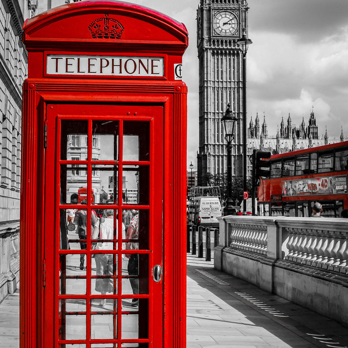 Telefonzelle London, Glasbild Quadratisch