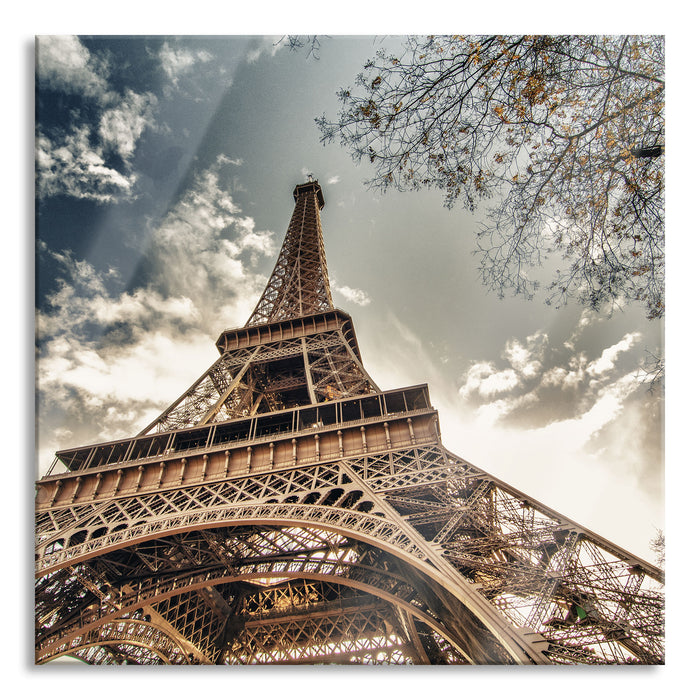 Pixxprint Eindrucksvoller Eifelturm Paris, Glasbild Quadratisch