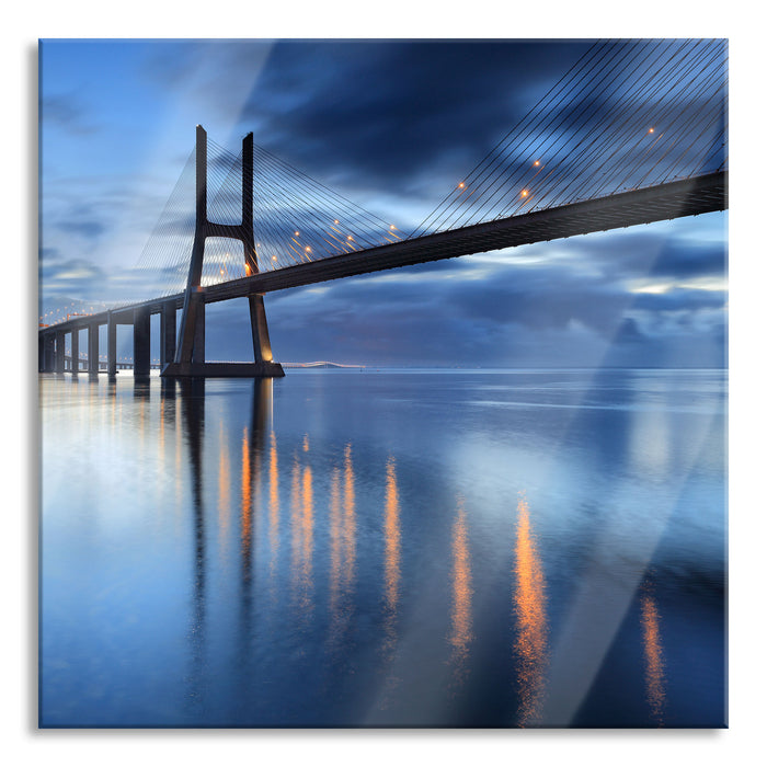 Pixxprint Ponte Vasco da Gama Lissabon, Glasbild Quadratisch