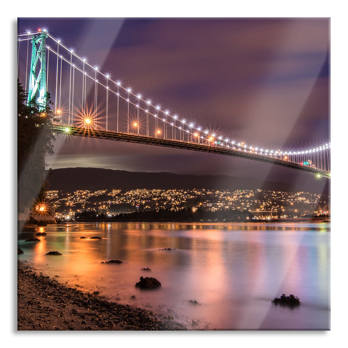 Lions Gate Bridge Vancouver, Glasbild Quadratisch