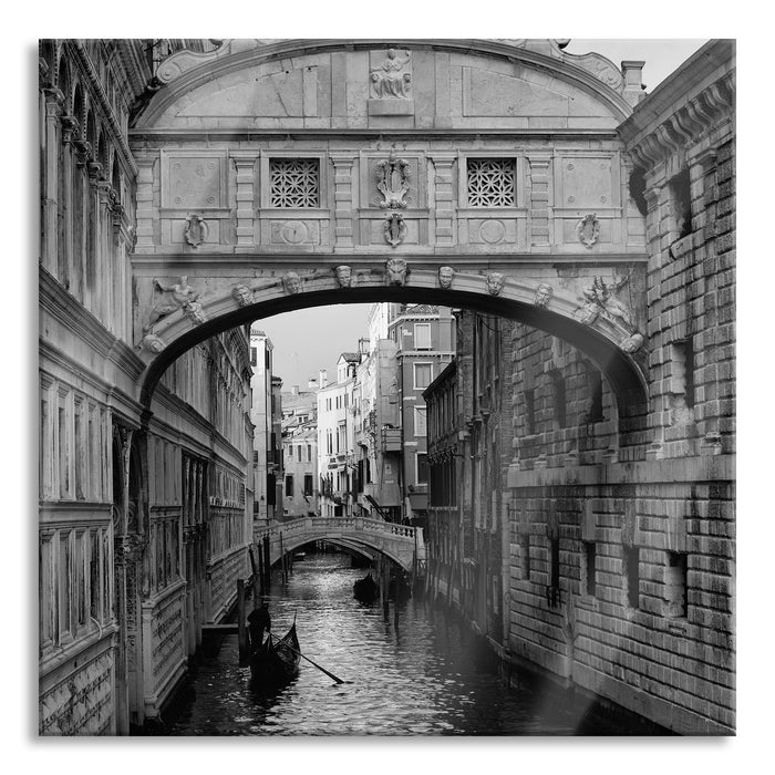 Romantischer Kanal in Venedig, Glasbild Quadratisch