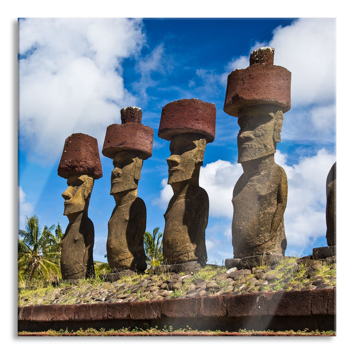 Pixxprint Moai Statuen Osterinseln, Glasbild Quadratisch