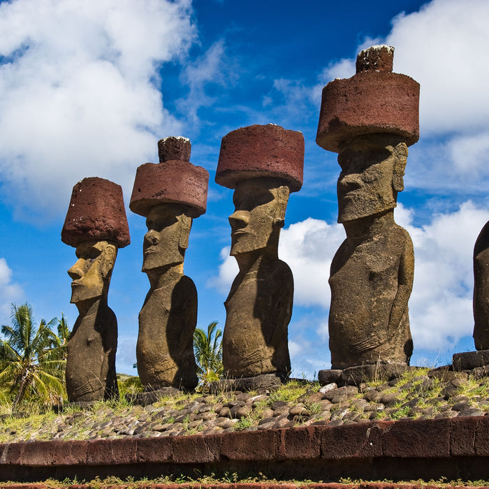 Moai Statuen Osterinseln, Glasbild Quadratisch