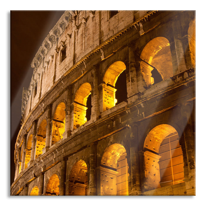 Amphitheater in Rom bei Nacht, Glasbild Quadratisch