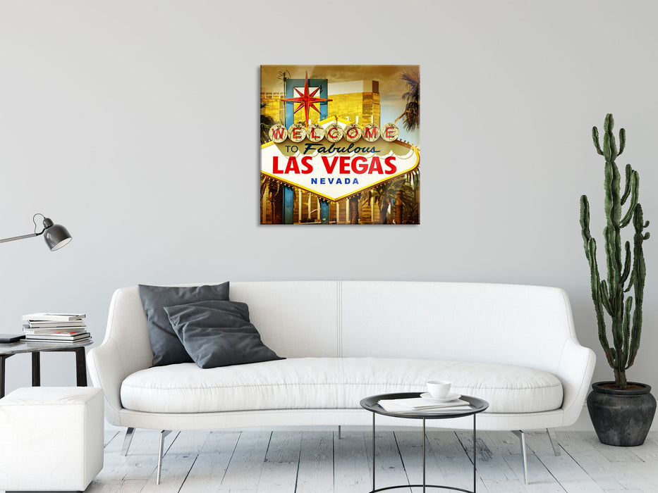 Las Vegas Ortseingangsschild, Glasbild Quadratisch