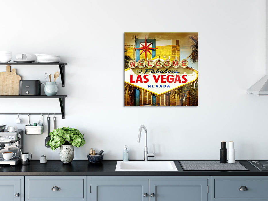 Las Vegas Ortseingangsschild, Glasbild Quadratisch